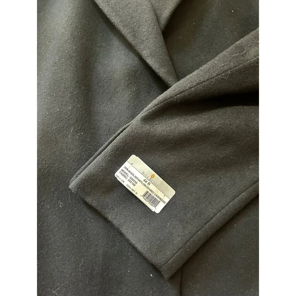 Bill Blass Black Label Overcoat 44R Black Cashmere Blend Wool Coat - Picture 5 of 9